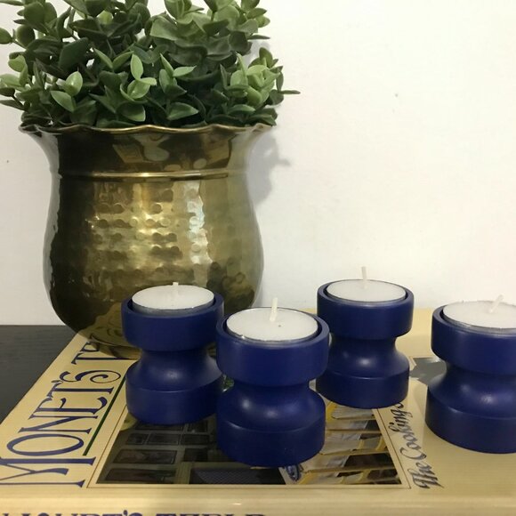 MCM MURMANN Made in Denmark Vintage Blue Wooden Tealight Candleholders - Picture 3 of 10